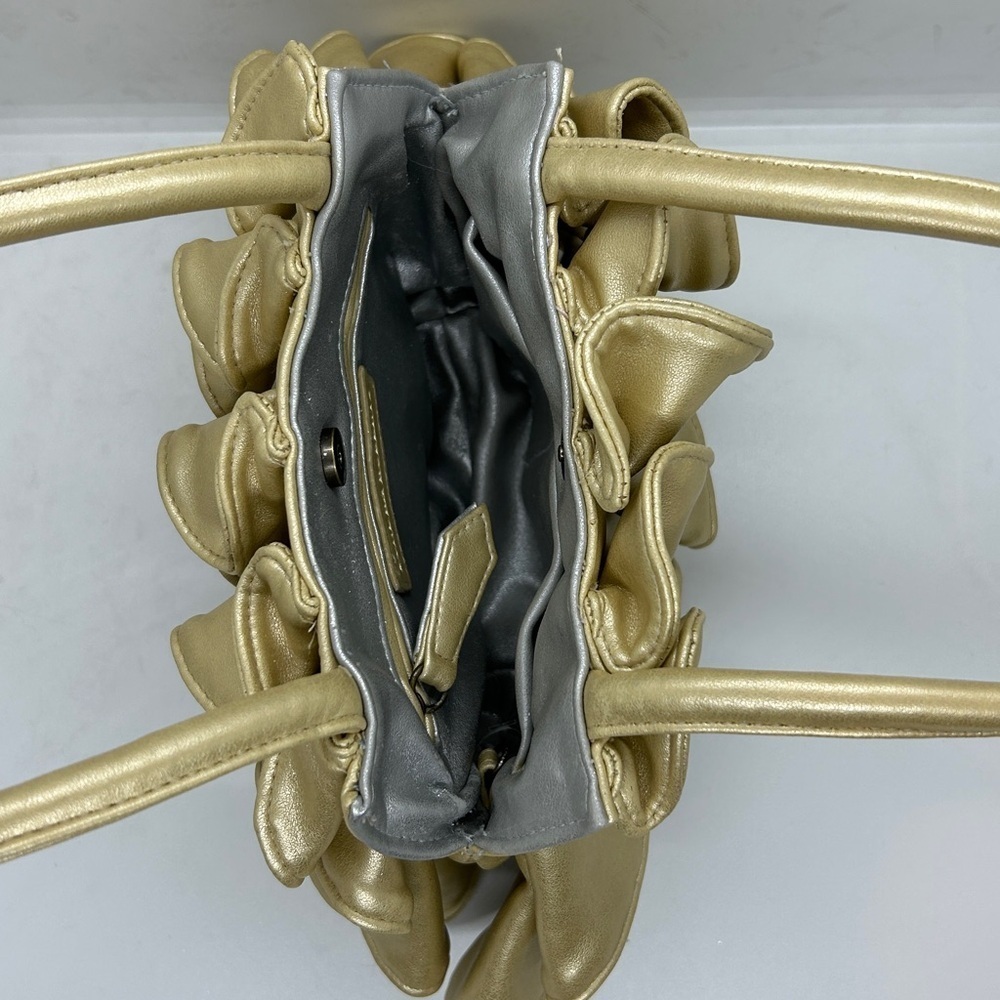 Elegant SONDRA ROBERTS Gold Ruffle Handbag - Picture 7 of 11